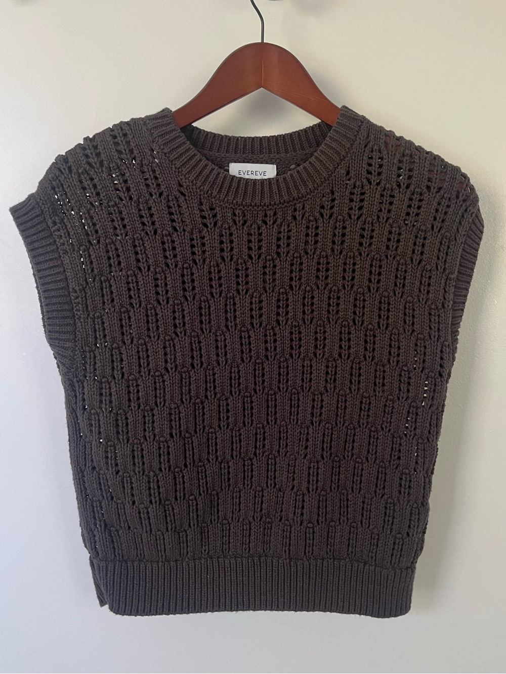 Evereve Sima Dark Brown Crochet Knit Sleeveless Sweater Vest